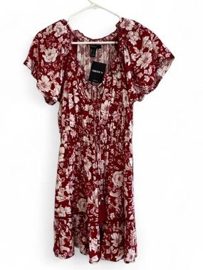 Forever 21 red Floral V-Neck Flutter Sleeve Sun Dress